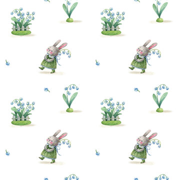 Cute bunny and lilies of the valley