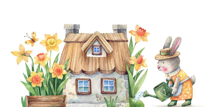 Sweet Bunny Gardener and Daffodils