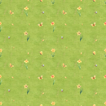 Daffodils in the meadow seamless background