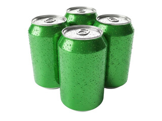 A group of green soda cans on a white background isolated on transparent background