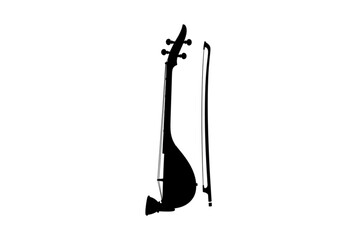 Silhouette of Musical Instrument: A stylized silhouette of a classical stringed instrument stands elegantly against a pristine background, depicting an old era music. © MetaPixel Studio
