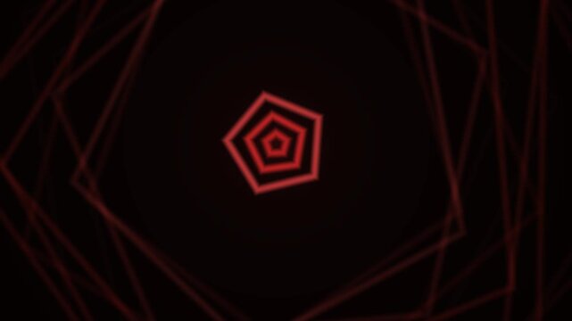 Abstract Red Neon Pentagons Tunnel Loop - Hypnotic Geometric Light Show.