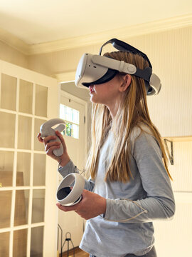 Portrait of Young Girl with Virtual Reality 