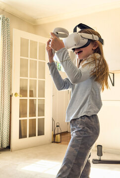 Portrait of Young Girl Virtual Reality Goggles 