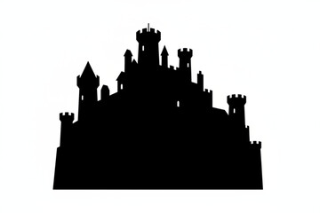 Silhouette of a Majestic Fortress: An imposing silhouette of a grand castle stands against the background, showcasing its architectural majesty and timeless presence. © MetaPixel Studio