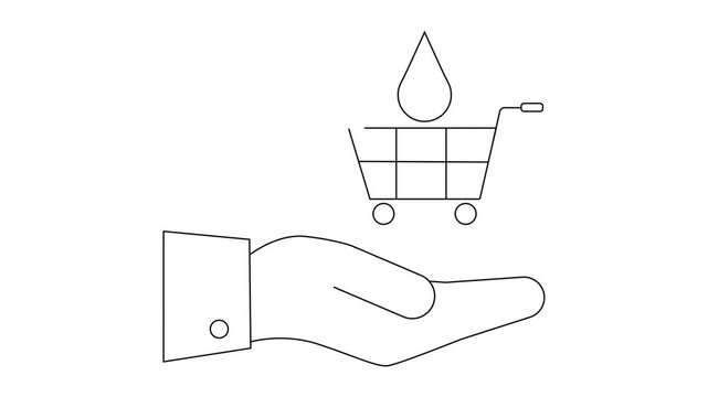 Ethical Consumption - Hand, Cart, and Water Drop Illustration.