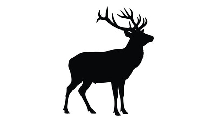 Obraz premium A black silhouette of an elk with large antlers isolated on white background, Vector