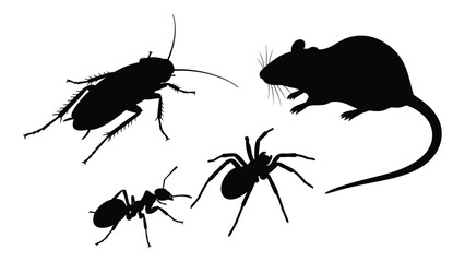 Black silhouettes of a mouse and insects on a white background isolated on white background, Vector © SILHUETTECHEMBER