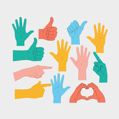 Obraz premium Colorful illustrated hands in different positions and gestures