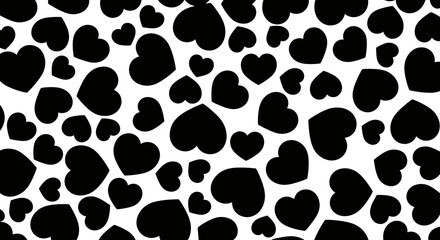 Black hearts pattern on white background for romance or love themes