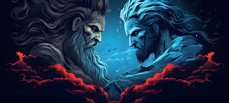 Hades Vs Zeus vector illustration t-shirt design ,generative AI