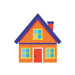 Colorful illustrated house with roof, windows, and door on white background