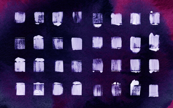 Modern Art Composition with White Brushstrokes on Violet
