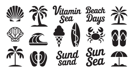 Summer vacation theme icons and text elements for design holiday greetings © VANU