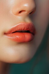 Fototapeta premium Gen Z Leader concept. Close-up of lips and nose with smooth skin and natural makeup.