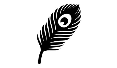Decorative peacock feather plume black silhouette vector illustration isolated on transparent background © MdRoni