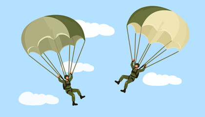 Military Parachutists Jump, Vector Illustration