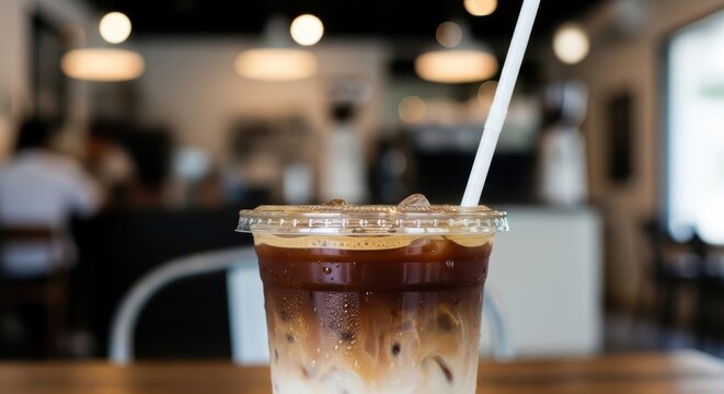 Iced Latte in a Cafe - A Refreshing Coffee Break.
