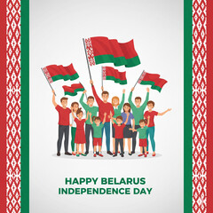 Belarus Independence Day Celebration with National Flags and Traditional Ornament