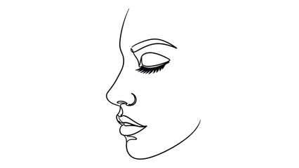 A minimalist line drawing of a woman's face in profile isolated on white background, Vector