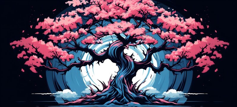 Cherry blossoms Tree bonsai vector illustration t-shirt design,generative AI