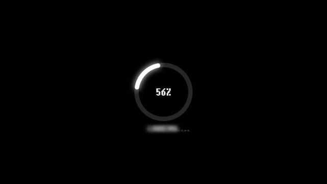 loading glitch circle animation on black background. Circular loading bar with glitch effect. Loading bar and percentage Futuristic progress loading bar 0-100 percent.