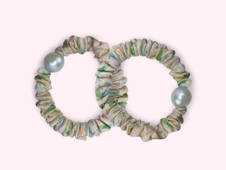 Satin Hair Scrunchies with Large White Pearls