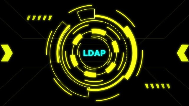 LDAP network protocol glowing neon circle with cyber security data flow animation.