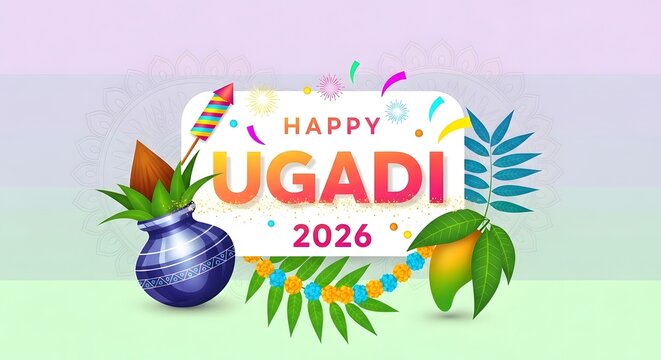 Happy ugadi 2026 festival greeting with traditional elements