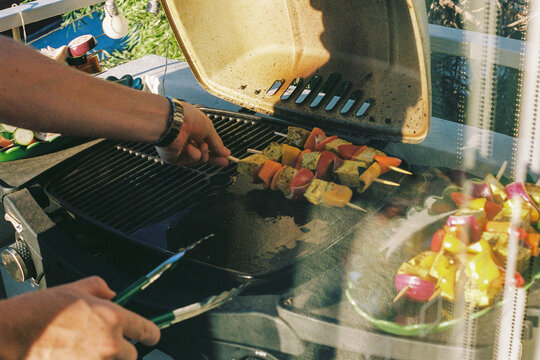 Grilling Vegetable Skewers Captured from Inside