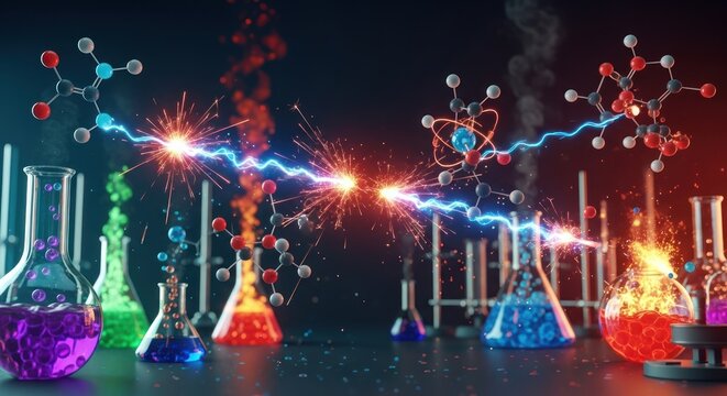 Dynamic chemical reaction with molecular structures and electric sparks