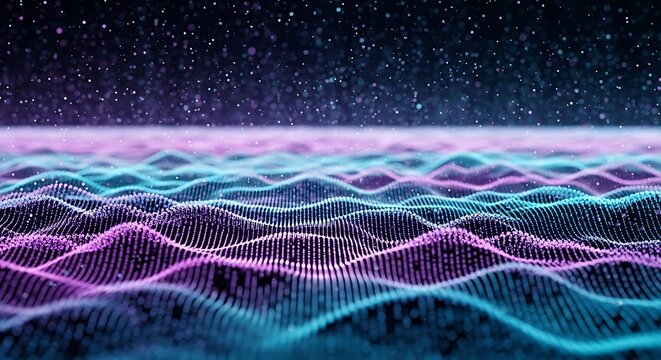 Abstract blue background with stars featuring a digital wave design where light and motion create a glowing fractal pattern of energy lines for a modern technology web wallpaper