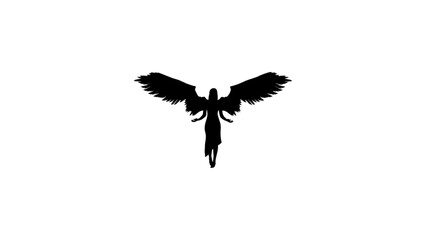 Obraz premium Angel Silhouette with Spread Wings Isolated on White Background
