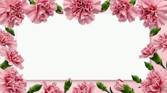 Pastel Pink Carnation Floral Border Background with Copy Space