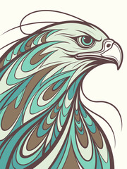 Fototapeta premium Stylized Eagle Head Illustration with Intricate Feather Patterns.