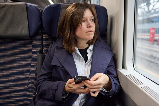 Young woman on a train 