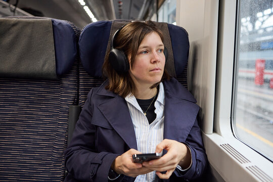 Young woman on a train 