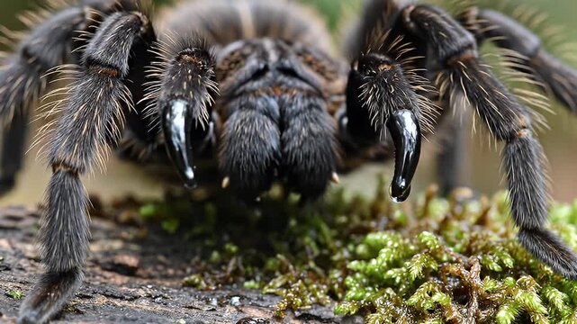 Tarantula Spider Close Up on Moss.