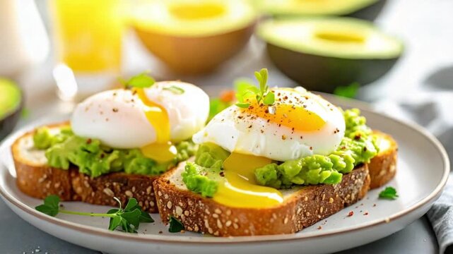 Delicious Avocado Toast with Poached Eggs Healthy Breakfast Brunch