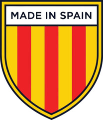 Obraz premium Authentic Made in Spain Badge with Red and Yellow Stripes for Cultural and Travel Themes