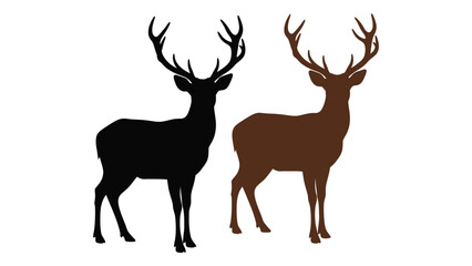 Obraz premium Two deer silhouettes standing side by side isolated on white background, Vector