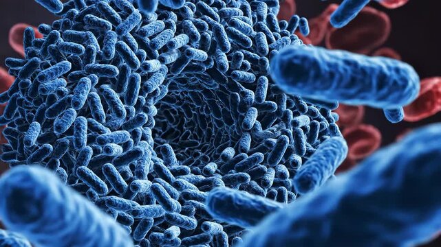 Detailed Microscopic Visualization of Bacteria and Blood Cells Interaction in Fluid
