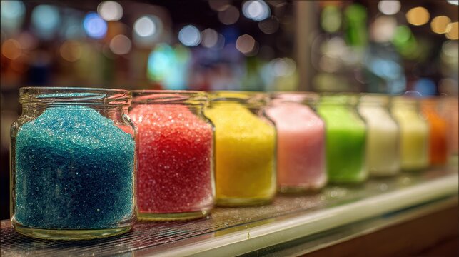 Sweet confection sugar rush energy boost and health risk concept focus on lifestyle theme vibrant Blend mode cafe counter backdrop. 