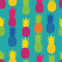 Colorful pineapple pattern on a teal background