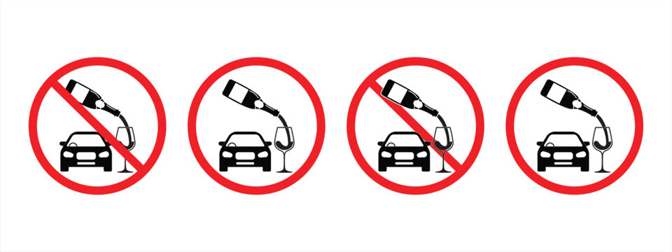 icon set sign "don't drink and drive". Warning sign for drivers. Drinking alcohol is prohibited for drivers. vector illustration