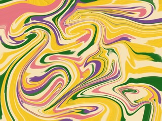 Obraz premium A bright psychedelic seamless pattern with colorful wavy lines and green yellow orange curves creating a vibrant vector art illustration for a decorative wallpaper backdrop