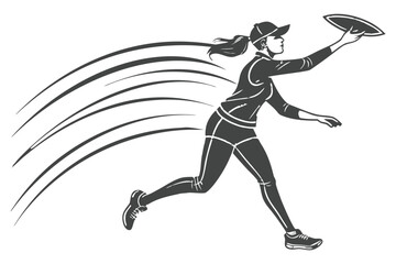 Obraz premium Black and white of a female athlete throwing a frisbee in dynamic motion