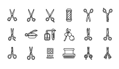 Fototapeta premium Scissors Thin Line Icons Vertical Collection Editable Stroke Vector