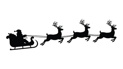 Santa claus and his reindeer in flight isolated on white background, Vector © SILHUETTECHEMBER