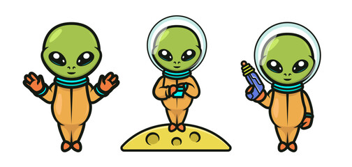Cute green alien mascot design.